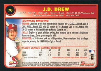 2003 Bowman #76 J.D. Drew Back