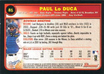 2003 Bowman #81 Paul Lo Duca Back