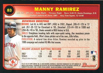 2003 Bowman #83 Manny Ramirez Back