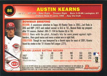 2003 Bowman #86 Austin Kearns Back