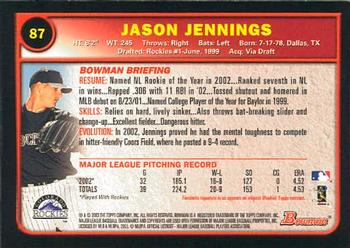2003 Bowman #87 Jason Jennings Back