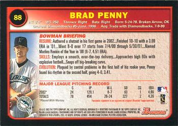 2003 Bowman #88 Brad Penny Back