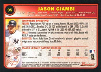 2003 Bowman #95 Jason Giambi Back