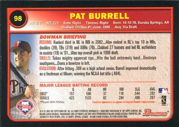2003 Bowman #98 Pat Burrell Back