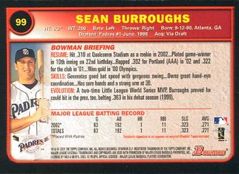 2003 Bowman #99 Sean Burroughs Back