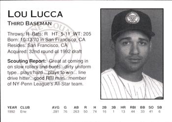 1993 Kane County Cougars #NNO Lou Lucca Back