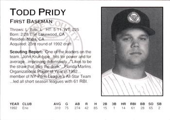 1993 Kane County Cougars #NNO Todd Pridy Back