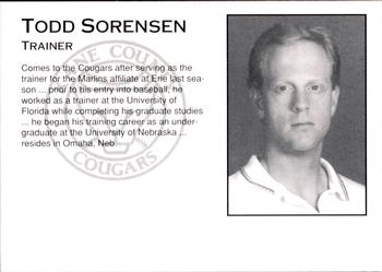 1993 Kane County Cougars #NNO Todd Sorensen Back