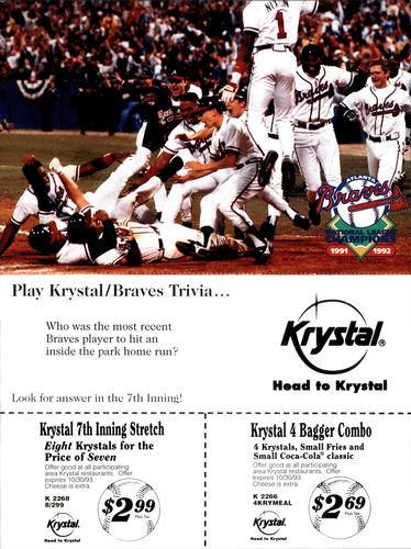 1993 Krystal Atlanta Braves #NNO Sid Bream Front
