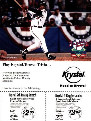 1993 Krystal Atlanta Braves #NNO Terry Pendleton Front
