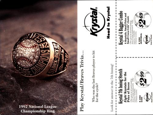 1993 Krystal Atlanta Braves #NNO Championship Ring Front