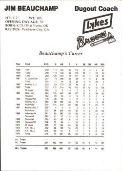 1993 Lykes Atlanta Braves #NNO Jim Beauchamp Back