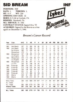 1993 Lykes Atlanta Braves #NNO Sid Bream Back