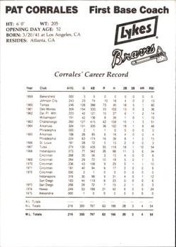 1993 Lykes Atlanta Braves #NNO Pat Corrales Back