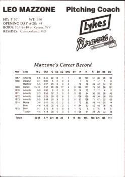 1993 Lykes Atlanta Braves #NNO Leo Mazzone Back