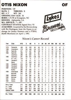 1993 Lykes Atlanta Braves #NNO Otis Nixon Back