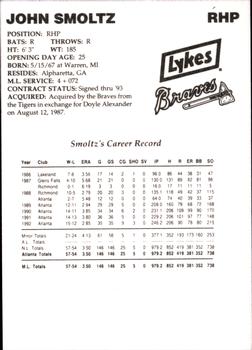 1993 Lykes Atlanta Braves #NNO John Smoltz Back