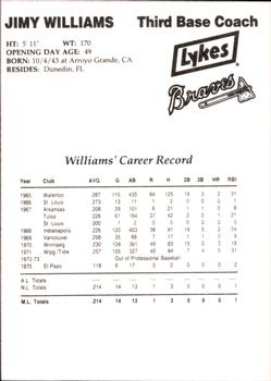 1993 Lykes Atlanta Braves #NNO Jimy Williams Back