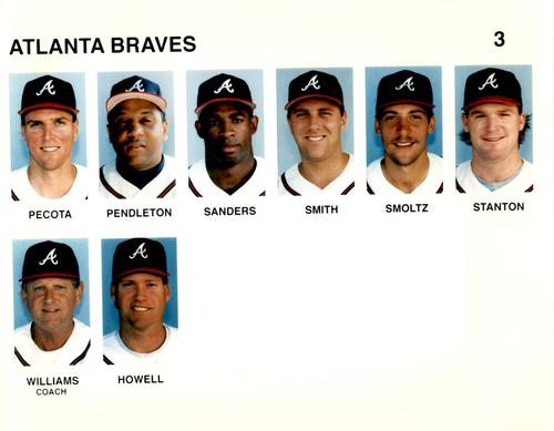 1993 Atlanta Braves Headshot Photos #3 Bill Pecota / Terry Pendleton / Deion Sanders / Pete Smith / John Smoltz / Mike Stanton / Jimy Williams / Jay Howell Front