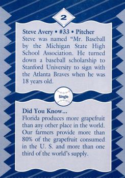 1993 Florida Dept. of Agriculture Fresh 2U Atlanta Braves #2 Steve Avery Back