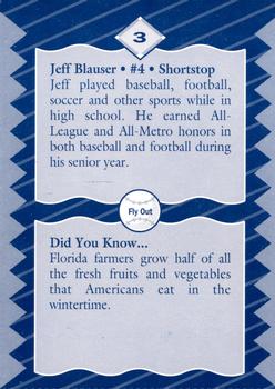 1993 Florida Dept. of Agriculture Fresh 2U Atlanta Braves #3 Jeff Blauser Back