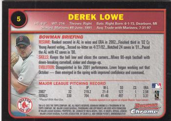 2003 Bowman Chrome #5 Derek Lowe Back