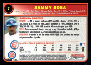 2003 Bowman Chrome #7 Sammy Sosa Back