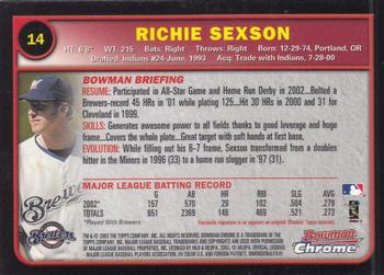 2003 Bowman Chrome #14 Richie Sexson Back