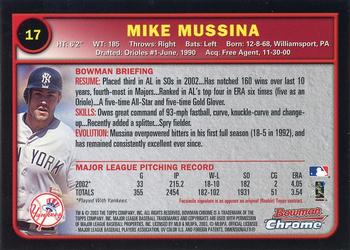 2003 Bowman Chrome #17 Mike Mussina Back