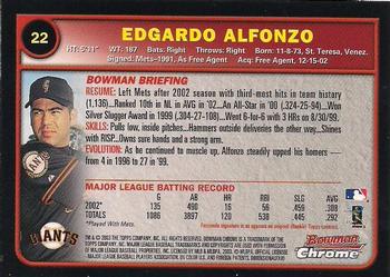 2003 Bowman Chrome #22 Edgardo Alfonzo Back