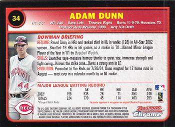 2003 Bowman Chrome #34 Adam Dunn Back