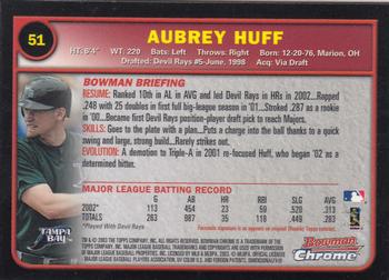 2003 Bowman Chrome #51 Aubrey Huff Back
