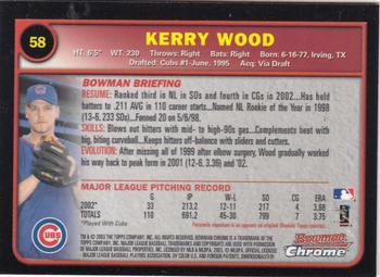 2003 Bowman Chrome #58 Kerry Wood Back