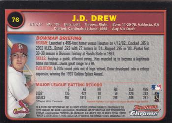 2003 Bowman Chrome #76 J.D. Drew Back