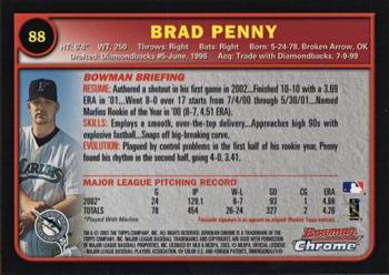 2003 Bowman Chrome #88 Brad Penny Back
