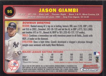2003 Bowman Chrome #95 Jason Giambi Back