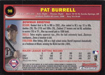 2003 Bowman Chrome #98 Pat Burrell Back