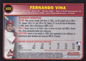2003 Bowman Chrome #102 Fernando Vina Back