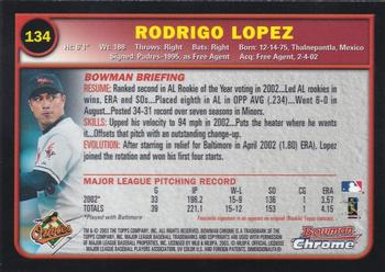 2003 Bowman Chrome #134 Rodrigo Lopez Back