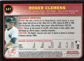 2003 Bowman Chrome #147 Roger Clemens Back