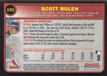 2003 Bowman Chrome #153 Scott Rolen Back