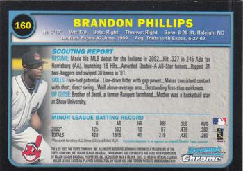 2003 Bowman Chrome #160 Brandon Phillips Back