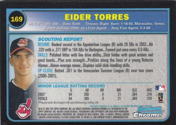 2003 Bowman Chrome #169 Eider Torres Back