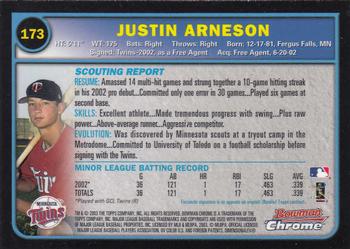2003 Bowman Chrome #173 Justin Arneson Back