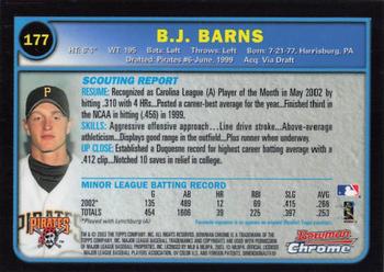 2003 Bowman Chrome #177 B.J. Barns Back