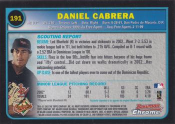 2003 Bowman Chrome #191 Daniel Cabrera Back