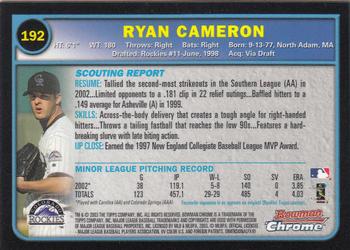 2003 Bowman Chrome #192 Ryan Cameron Back