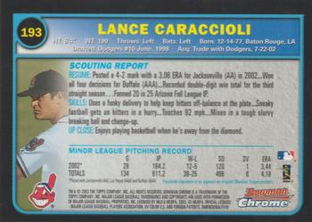 2003 Bowman Chrome #193 Lance Caraccioli Back