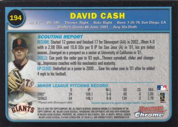 2003 Bowman Chrome #194 David Cash Back