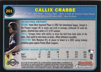 2003 Bowman Chrome #201 Callix Crabbe Back